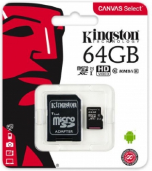 Kingston Micro SD Kaart Canvas 64 GB - Class 10 + SD Adapter